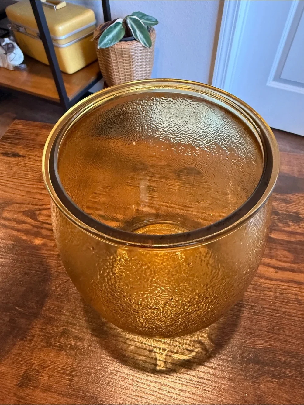 Vintage 1970s Bartlett-Collins Amber Glass Mushroom Cookie Jar Canister with Lid